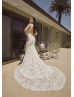 Cap Sleeves Ivory Lace Tulle Keyhole Back Modern Wedding Dress